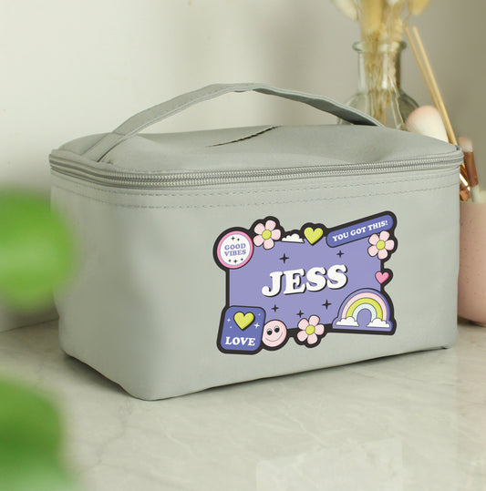 Personalised Good Vibes Grey Toiletry Bag