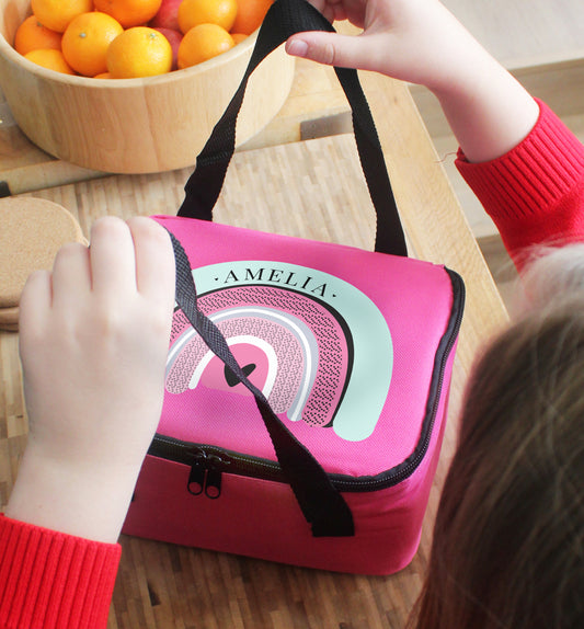 Personalised Rainbow Pink Lunch Bag