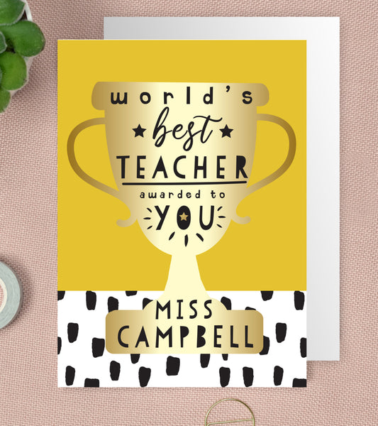 Personalised World's Best Teacher Trophy Greeting Card