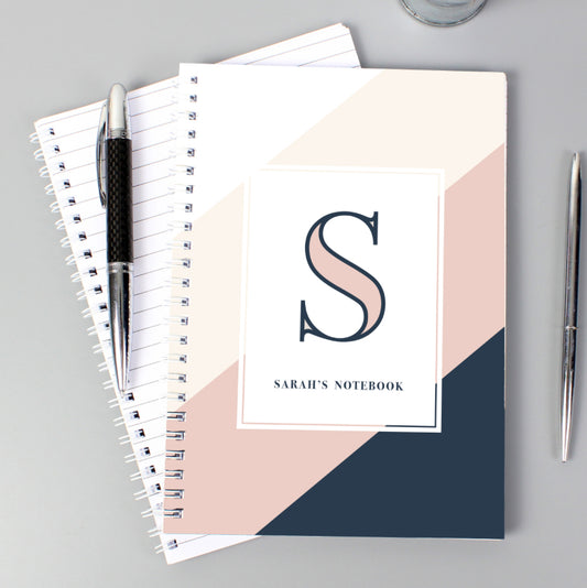 Personalised Free Text Navy & Blush A5 Notebook