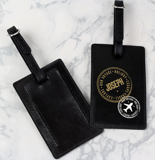 Personalised Stamped Black Luggage Tag