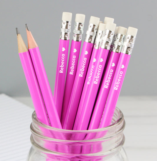 Personalised Heart Motif Pink Pencils