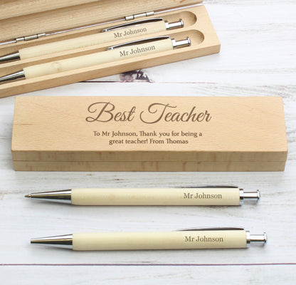 Personalised Any Message Wooden Pen & Pencil Box Set