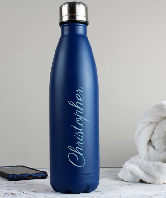 Personalised Blue Metal Insulated Drinks Bottle