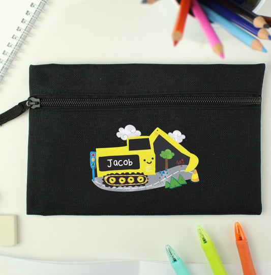 Personalised Digger Black Pencil Case