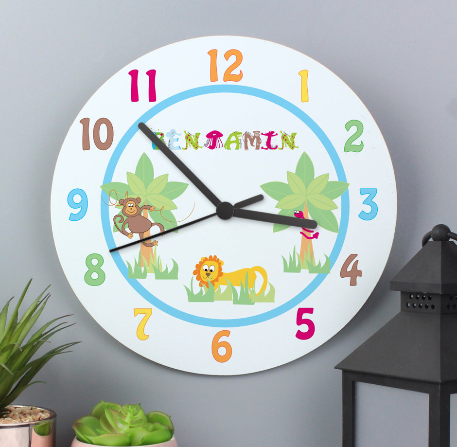 Personalised Blue Animal Alphabet Clock