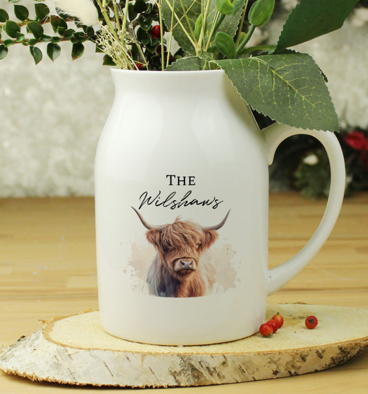 Personalised Highland Cow Flower Jug Vase