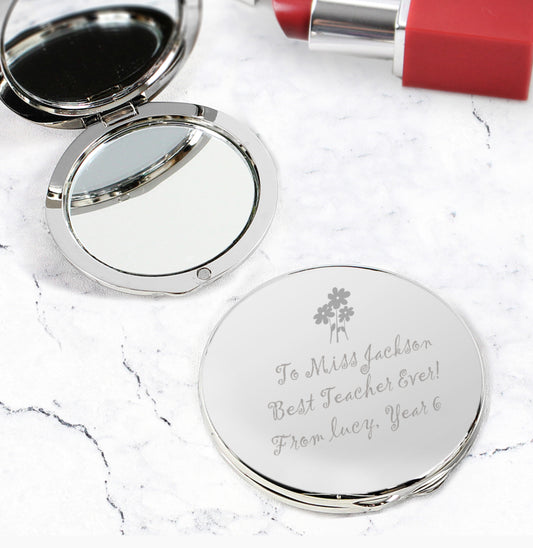 Personalised Flower Teachers Round Compact Mirror