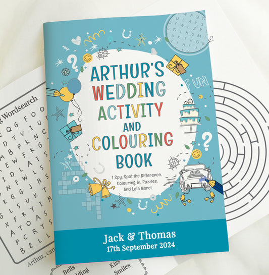 Personalised Blue A4 Wedding Activity & Colouring Book