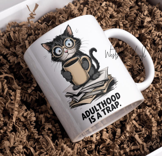 Adulthood Is A Trap Cat Mug