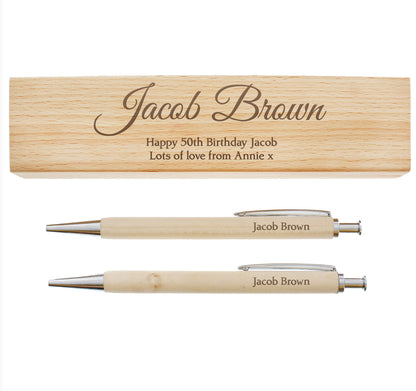 Personalised Any Message Wooden Pen & Pencil Box Set