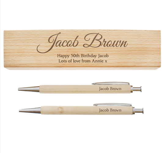 Personalised Any Message Wooden Pen & Pencil Box Set