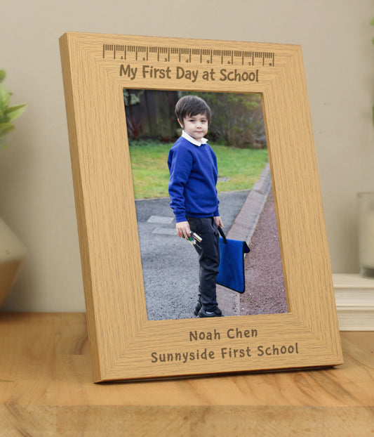 Personalised My First Day at School 5x7 Oak Finish Photo Frame