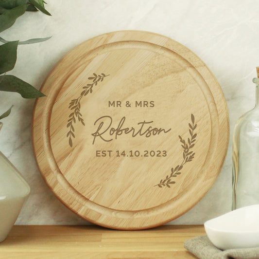 Personalised Laurel Round Wooden Chopping Board