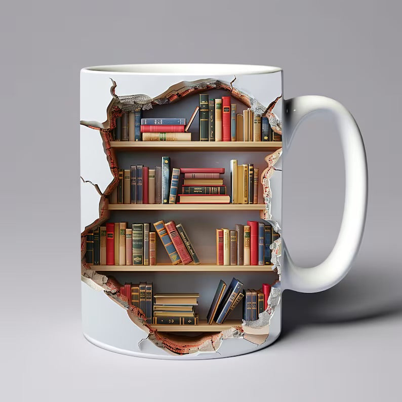 White 3D Book Shelf Mug