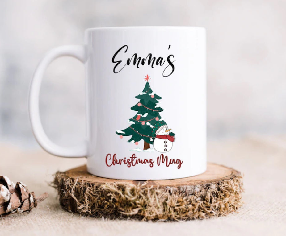 Personalised Christmas Tree And Snowman Mug