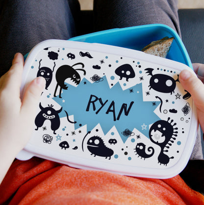 Personalised Monsters Name Only Blue Lunch Box