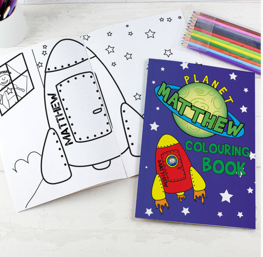 Personalised Space Colouring Book with Pencil Crayons