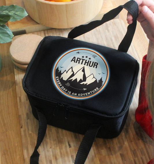 Personalised Adventure Black Lunch Bag