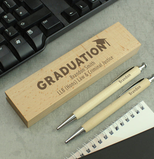 Personalised Graduation Wooden Pen and Pencil Set