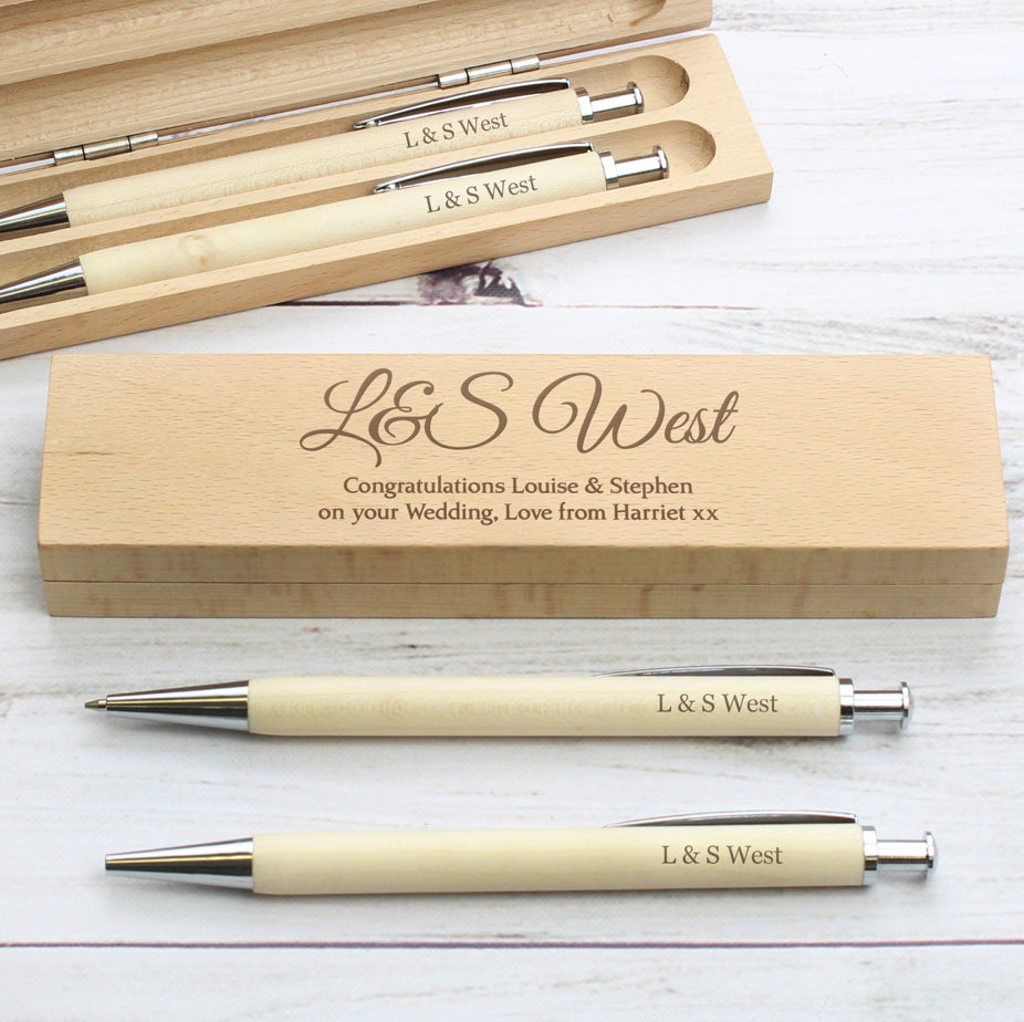 Personalised Any Message Wooden Pen & Pencil Box Set