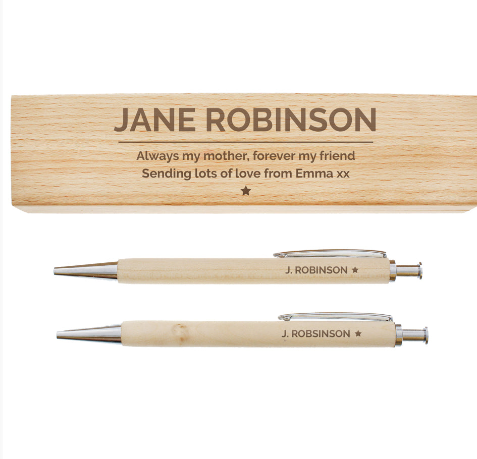 Personalised Classic Wooden Pen & Pencil Box Set