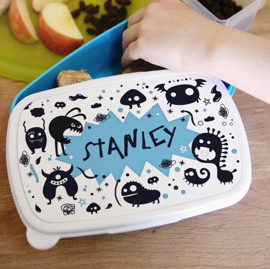 Personalised Monsters Name Only Blue Lunch Box