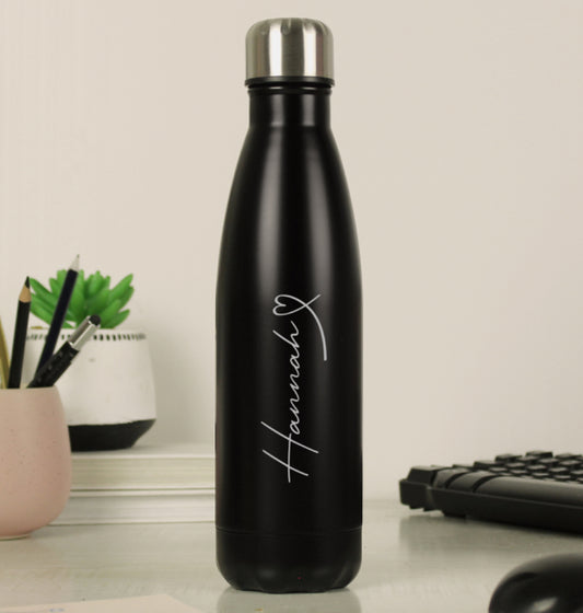 Personalised Heart Black Metal Insulated Drinks Bottle