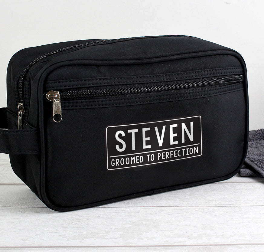 Personalised Free Text Black Toiletry Bag