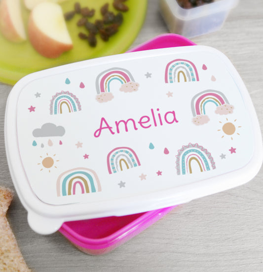 Personalised Rainbow Name Only Pink Lunch Box