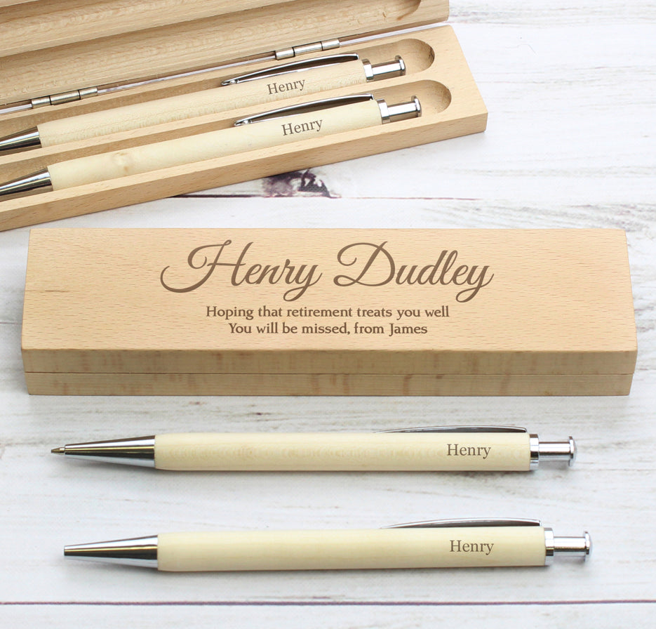 Personalised Any Message Wooden Pen & Pencil Box Set