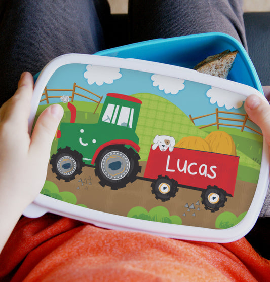 Personalised Tractor Name Only Blue Lunch Box