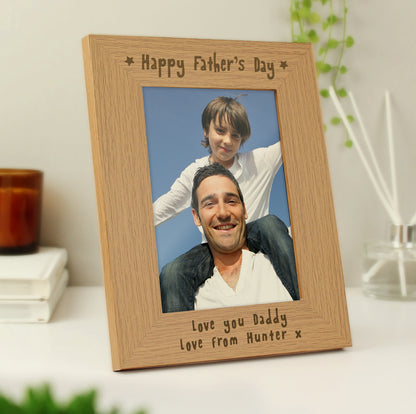 Personalised Happy Father's Day 5x7 Oak Finish Photo Frame