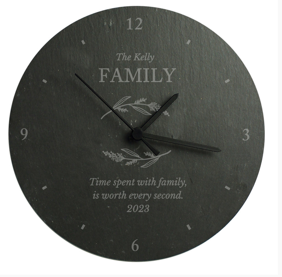 Personalised Free Text Botanical Slate Clock