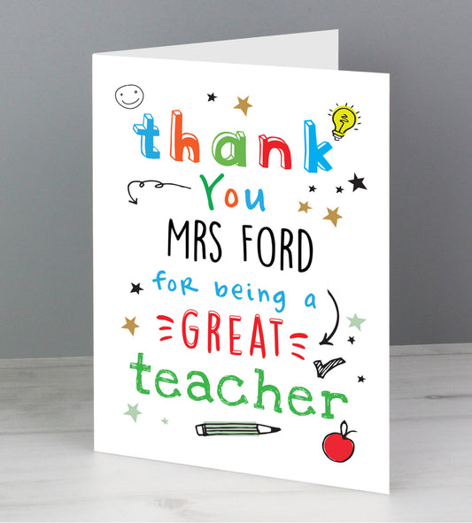 Personalised Thank You Teacher Card