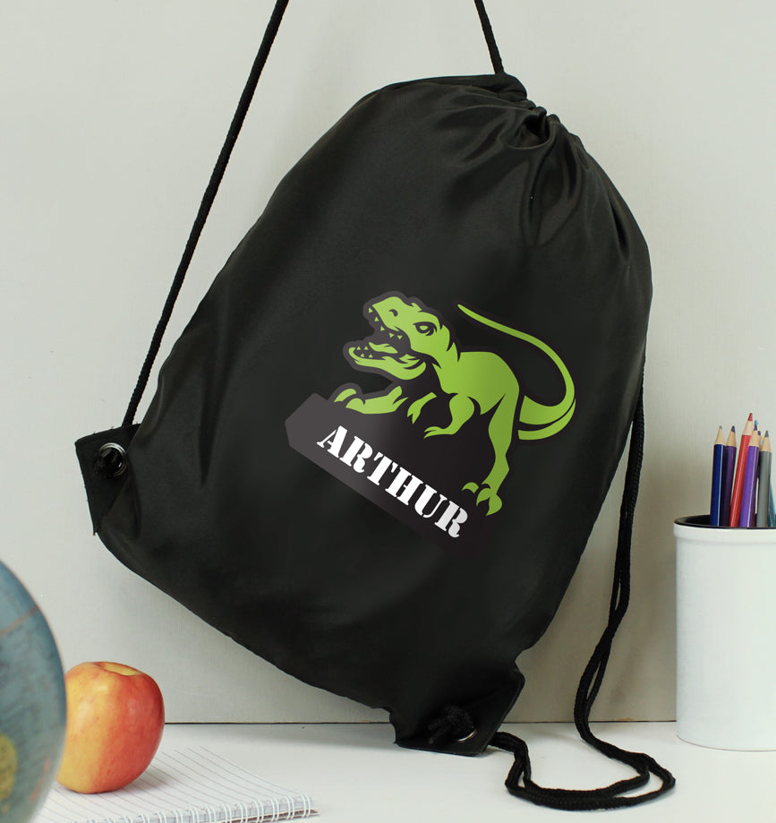 Personalised Dinosaur Black Kit Bag