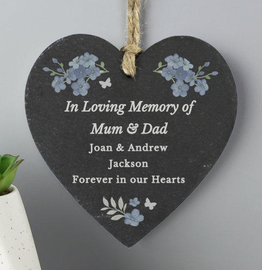 Personalised Memorial Forget Me Not Slate Heart