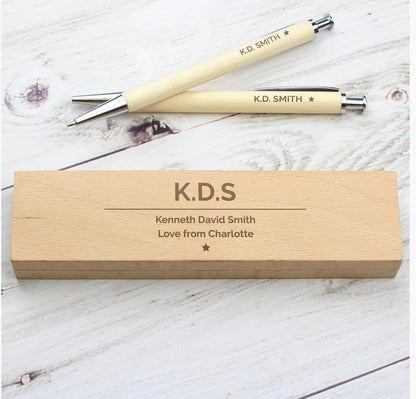 Personalised Classic Wooden Pen & Pencil Box Set