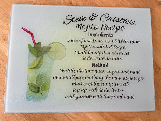 Personalised Glass Mojito Recipe Chopping Board