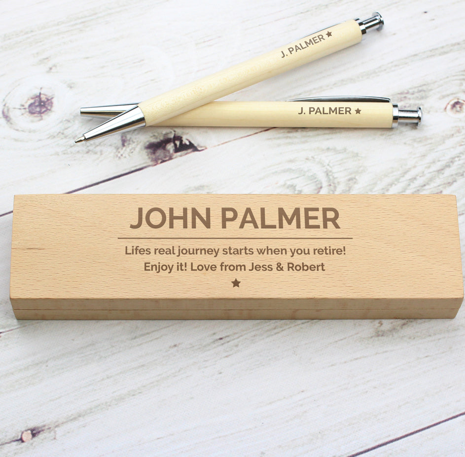 Personalised Classic Wooden Pen & Pencil Box Set