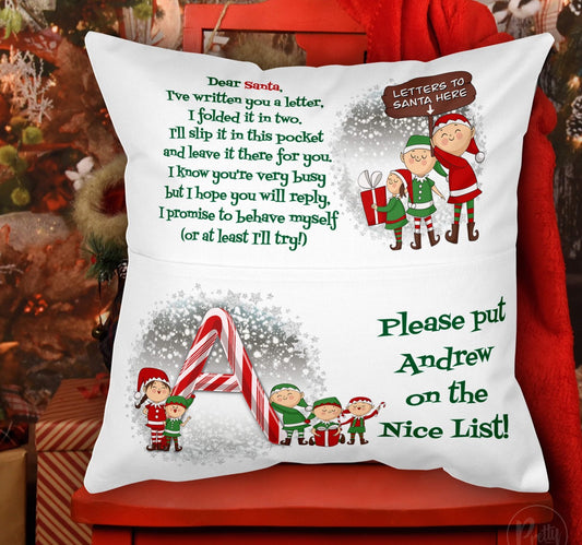 Personalised Letter To Santa Nice List Pocket Cushion