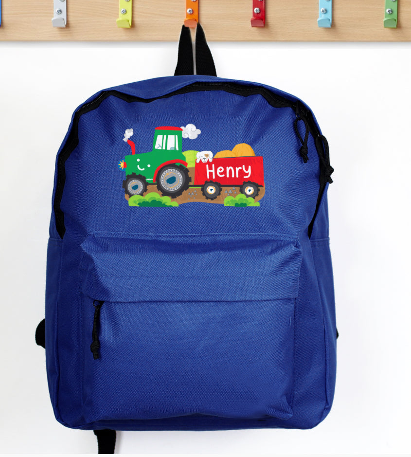 Personalised Tractor Blue Backpack