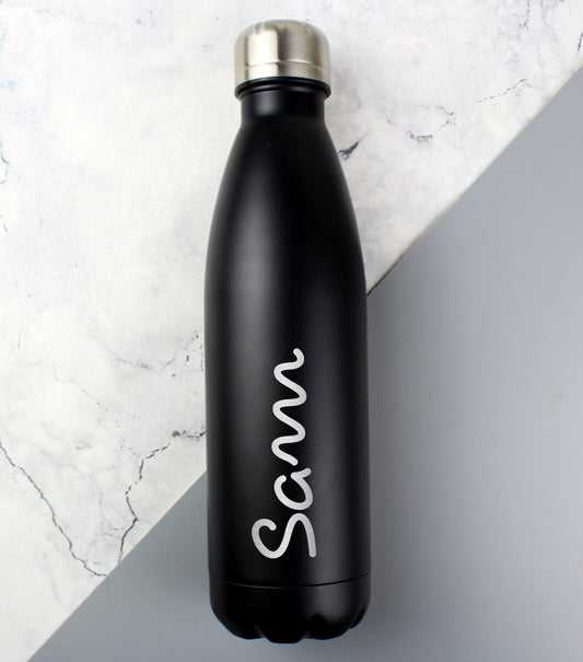 Personalised Name Only Black Metal Insulated Drinks Bottle