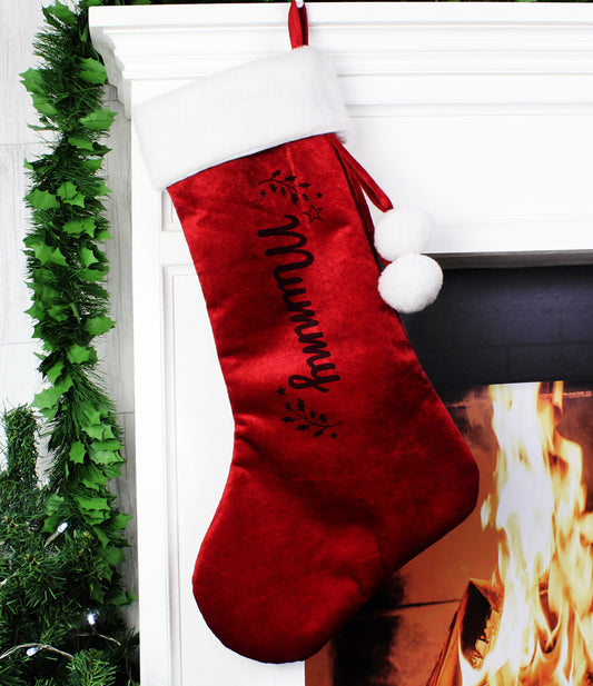 Personalised Holly Red Christmas Stocking