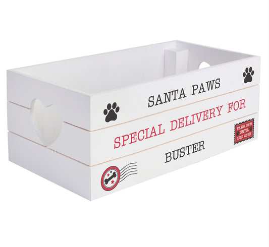 Personalised Santa Paws White Wooden Crate