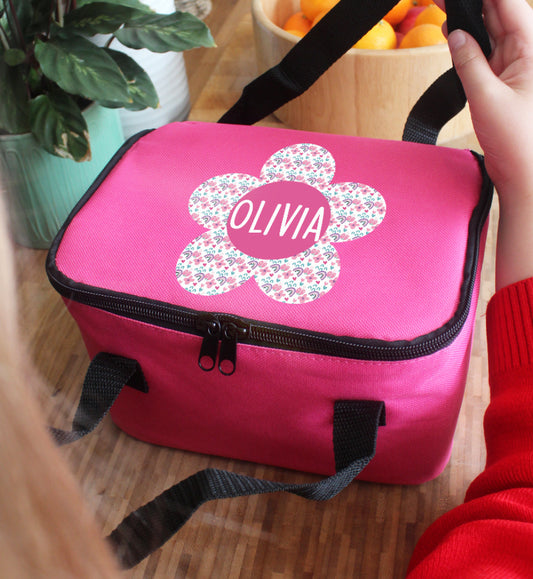 Personalised Flower Pink Lunch Bag