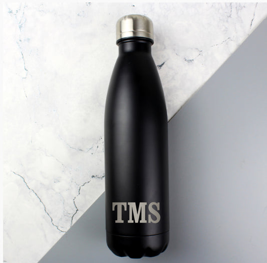 Personalised Initials Black Metal Insulated Drinks Bottle