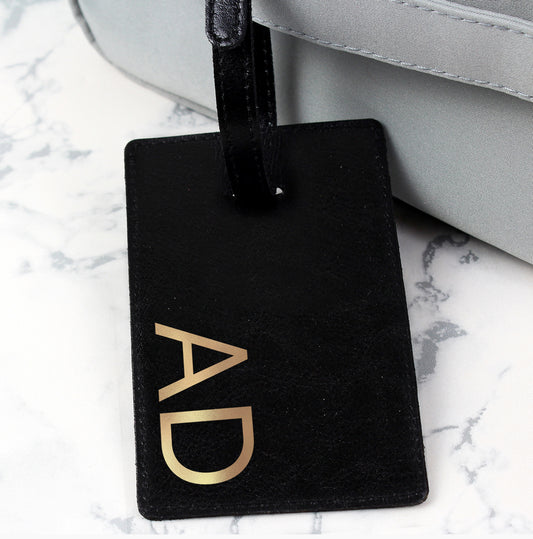 Personalised Gold Initials Black Luggage Tag