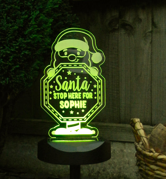 Personalised Santa Stop Here Sign Outdoor Solar Light