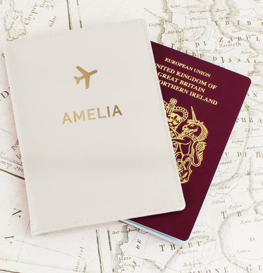 Personalised Gold Name Cream Passport Holder